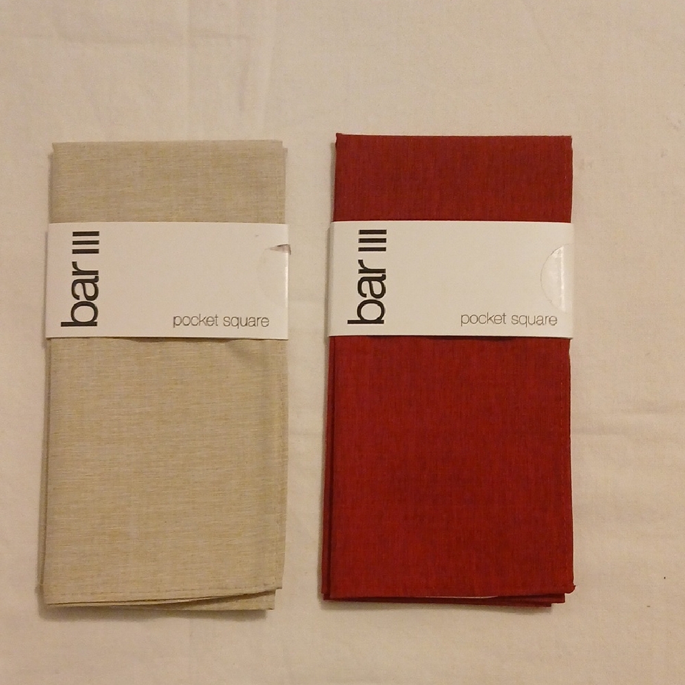 Bar III Pocket Squares in Red and Beige -NWT